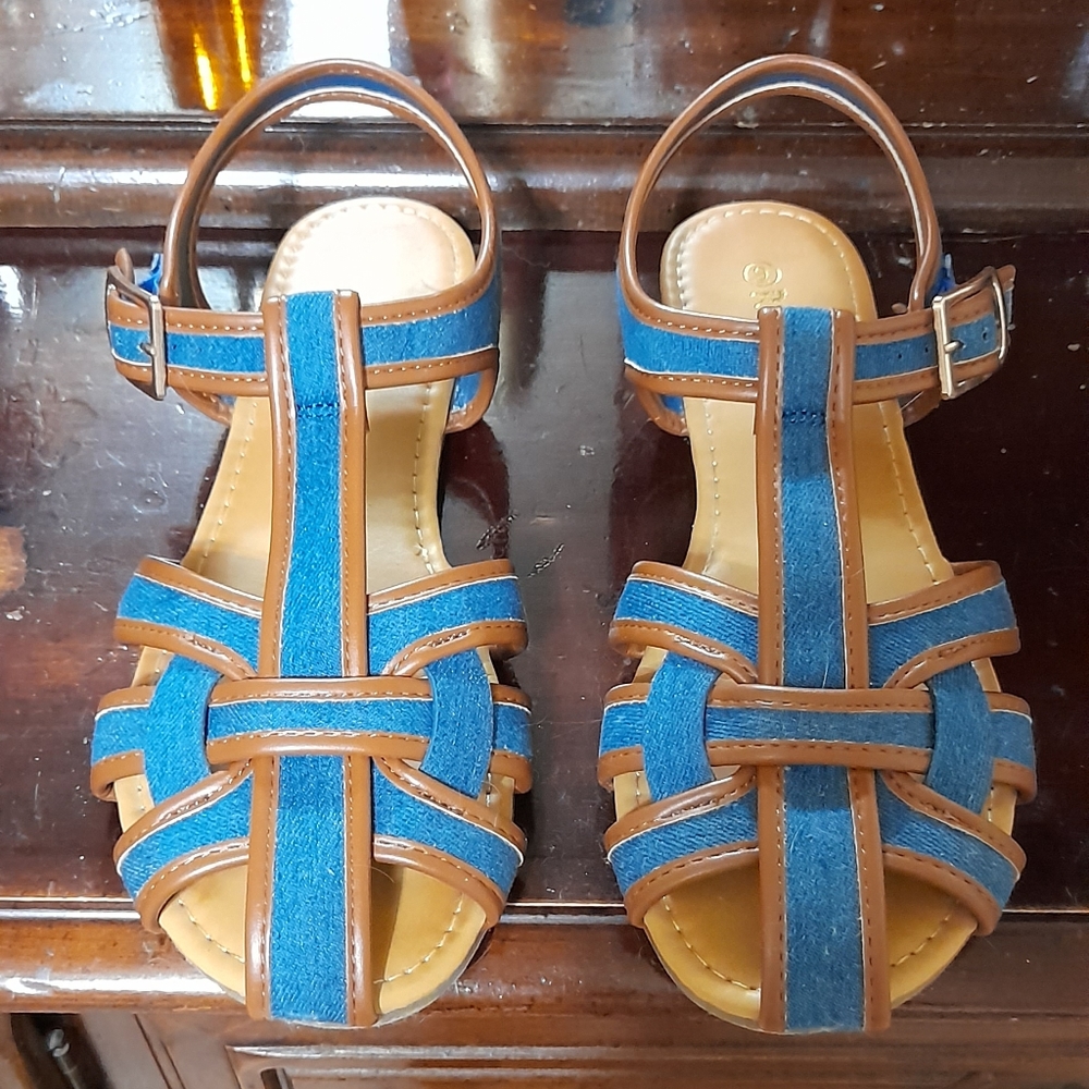 Blue Denim With Brown Trim Sandals 9